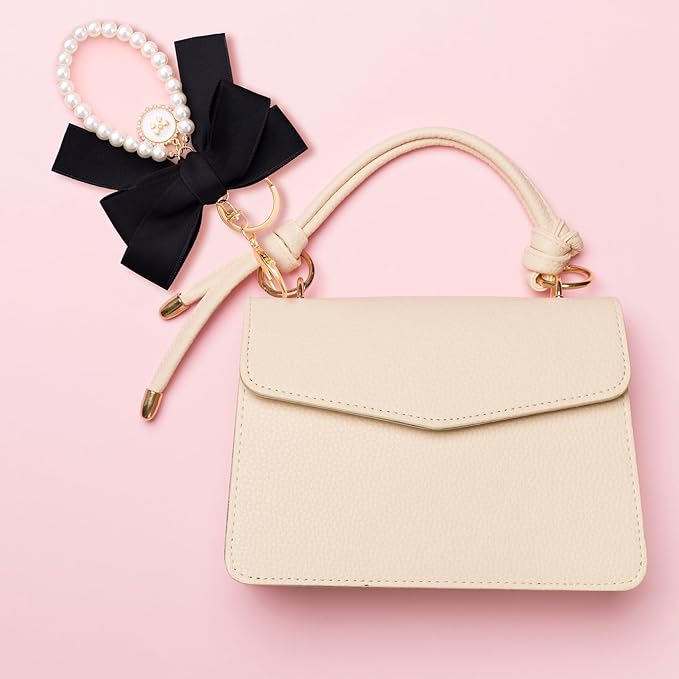 Joez Wonderful Pearl Bow Keychain, Cute Pink Bowknot & Pearl Keyring Charms, Aesthetic Keychain