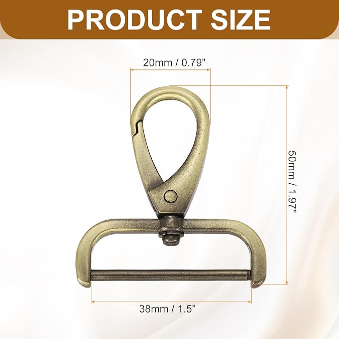 HARFINGTON 4pcs Detachable Snap Hook Swivel Clasp 1 1/2" (38mm) Zinc Alloy Lobster Claw Clasp for Keychain Lanyard Purse DIY Purse Strap, Light Brown