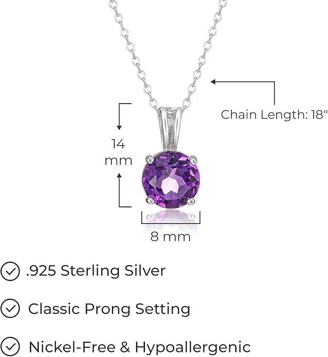 Amazon Essentials Sterling Silver Round Cut Birthstone Pendant Necklace 18"