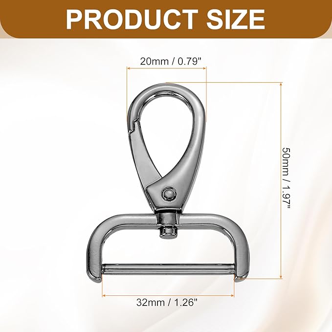 HARFINGTON 6pcs Detachable Snap Hook Swivel Clasp 1 1/4" (32mm) Zinc Alloy Lobster Claw Clasp for Keychain Lanyard Purse DIY Purse Strap, Gun Black