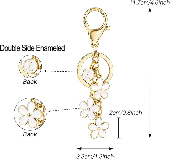 SELOVO Initial Keychain White/Pink/Black Cute Keychain Girl Purse Charms for Handbag Cute Letter Flower Keyring for Backpack