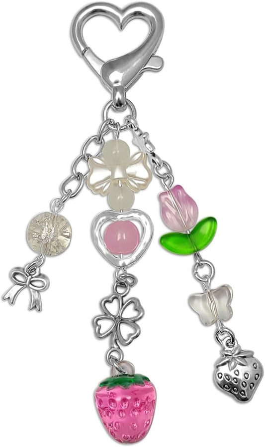 Keychain Bag Accessories Cute Cherry Strawberry Flower Keychains Accessories Decor for Keys Bags Purses Gift