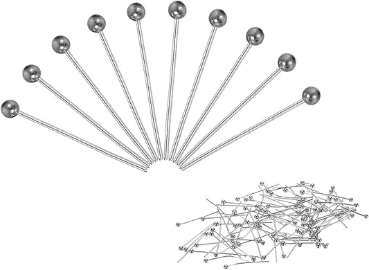 PATIKIL 100Pcs White Gold Ball Head Pins Jewelry Making 24 Gauge 18mm Wire Head Pins Brass Round Ball Head Pins Metal End Head Pins for DIY Craft Necklaces Bracelets Earrings