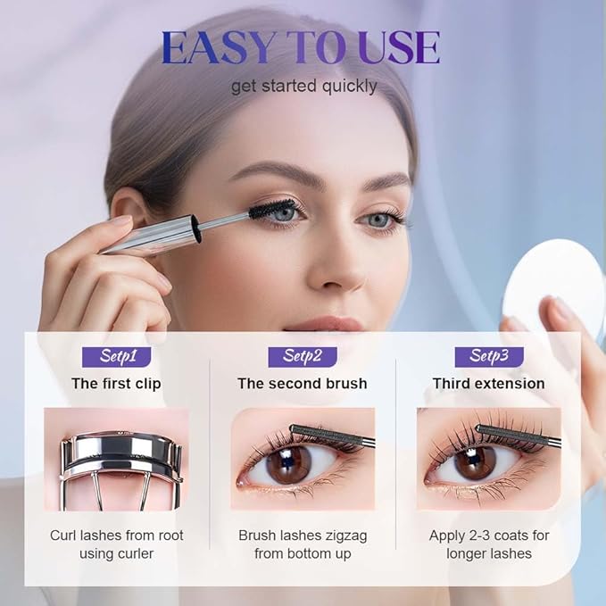 Eyelash Primer, Lash Base for Volume & Length, Waterproof Curl Hold, Non-Smudge, Natural Finish, Mascara Prep (2PC)