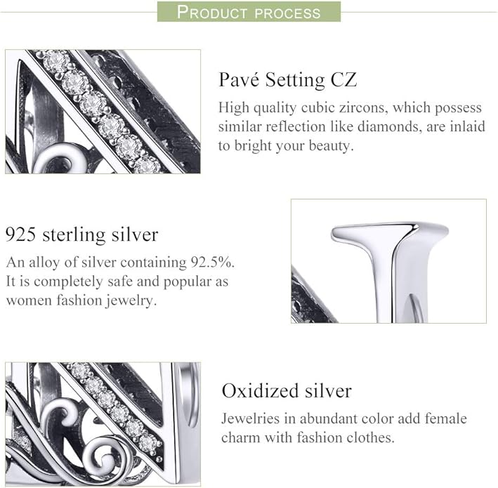 925 Sterling Silver Letter Charms for Pandora Bracelets Alphabet Initial Charms Beads Birthday Christmas Jewelry Gift for Women