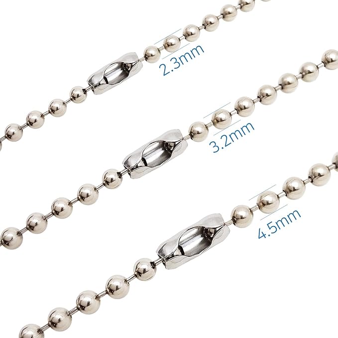 30 Feet – 4.5mm Ball Chain with 20 Connectors, Stainless Steel Roll for Dog Tags, Jewelry Making, Keychains, Fan Pulls, DIY Crafts