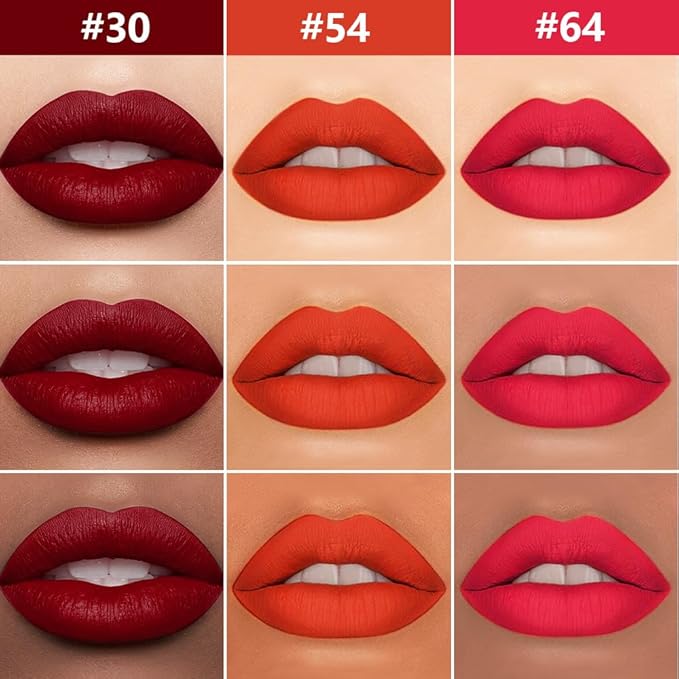 evpct 3Pcs Dark Red Orange Fire Red Matte Lip Liner & Liquid Lipstick Stain Makeup Set for Women, Lip Liner Stain Long Lasting Waterproof Smudge Proof, Cruelty Free Lip Makeup 24 hours original labios