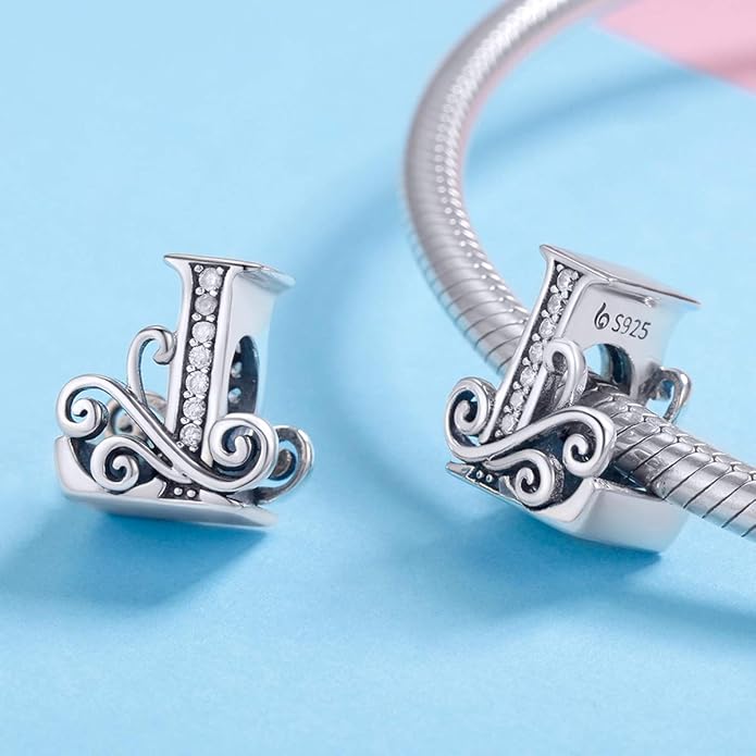 925 Sterling Silver Letter Charms for Pandora Bracelets Alphabet Initial Charms Beads Birthday Christmas Jewelry Gift for Women