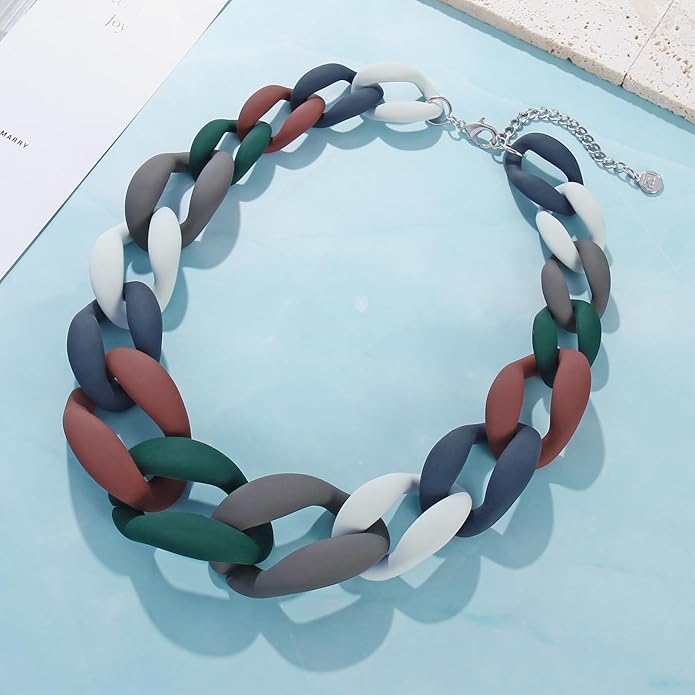 Firstmeet Chunky Acrylic Necklace Smooth Chain Link Cool Statement Choker Cuban Style Jewelry Gift for Women