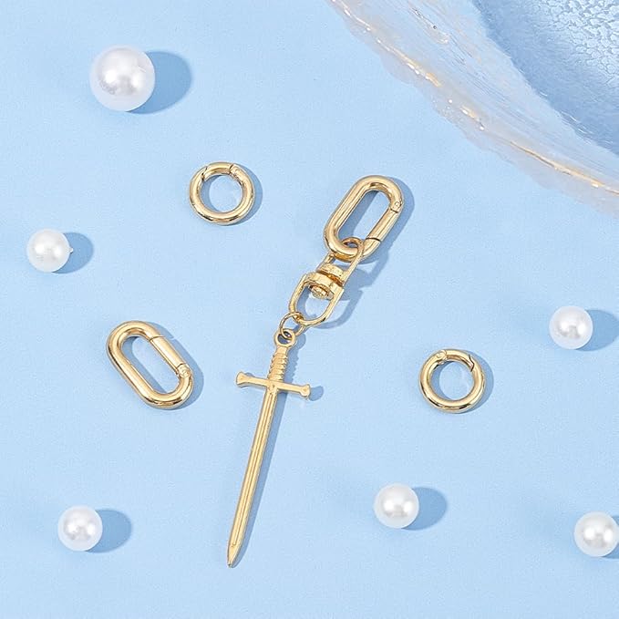 UNICRAFTALE 4Pcs 2 Styles Ion Plating(IP) 304 Stainless Steel Spring Gate Rings & Oval Golden Metal Clasps for Jewelry Making