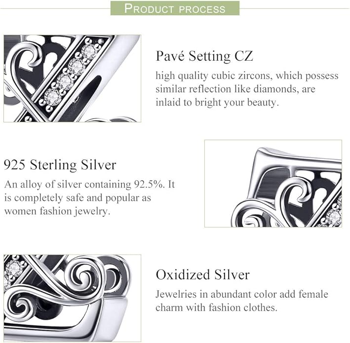 925 Sterling Silver Letter Charms for Pandora Bracelets Alphabet Initial Charms Beads Birthday Christmas Jewelry Gift for Women