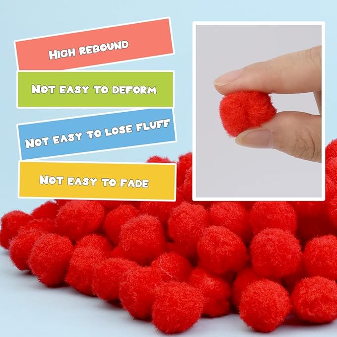 MORFEN 150 Pieces Pom Poms, 1 Inch Red Pom Poms for Crafts, Fuzzy Pompom Puff Balls, Small Pom Pom Balls for Crafts Projects, DIY Arts, Home Decorations Craft Supplies
