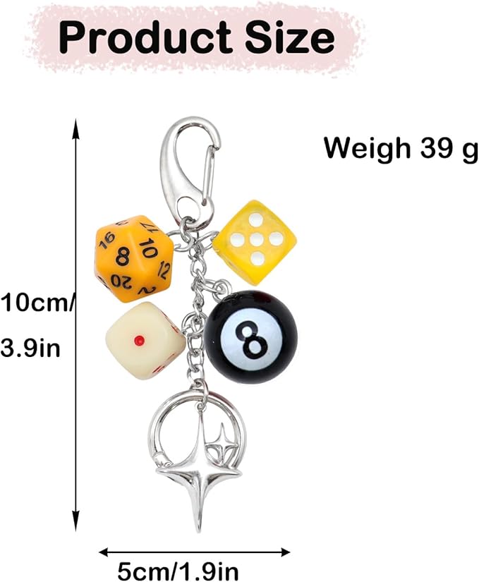 8 Ball Dice Keychain, Y2k Dice Purse Bag Charm with Cherry Star Heart Handbag Accessories for Women Men