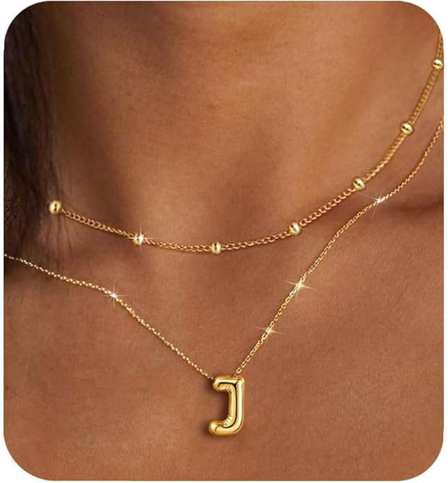 PANSHI Gold Initial Necklaces Gifts for Teen Girls Women Girlfriend Teen Girl Gifts Trendy Stuff Layered Bubble Letter Necklace Gold Jewelry Birthday Gift