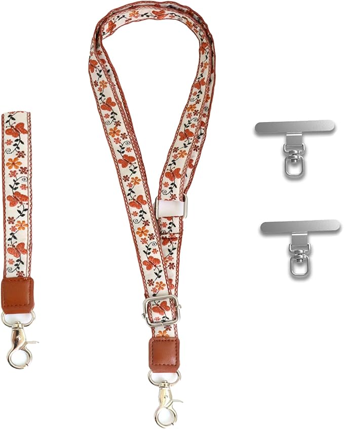 LEMEDE Wrist Keychain and Adjustable Phone Lanyard, Silver Hook Phone Crossbody Strap with 360° Rotating Phone Pads