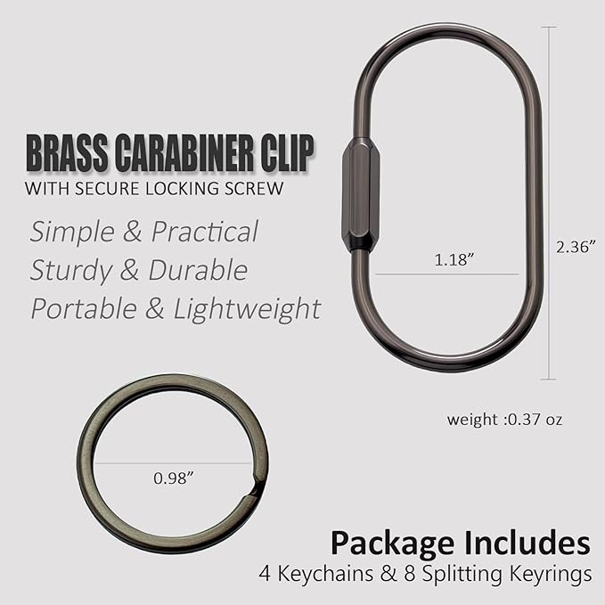 Locking Key Rings,Carabiner Keychain Clip for Keys,Purse Bag Charms Holder for Handbags,Screw Lock Key Organizer,Brass