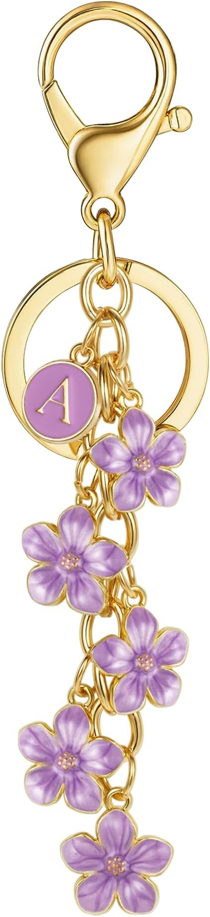 XGALBLA White Pink Black Cute Initial Letter Keychain for Women, Flower Bag Charms Enamel Keyring for Handbag Backpack