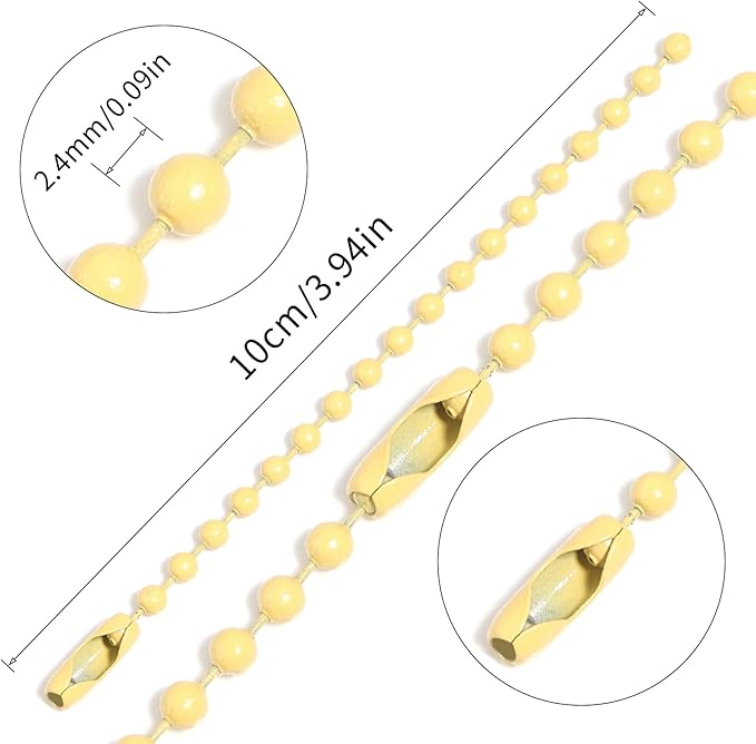 Lemonkey 100Pcs Ball Beads Chains Bulk,Yellow Keychains Rings Metal Chain,4 Inch Dog Tag Metal Small Chains with Connectors for Hanging Decoration