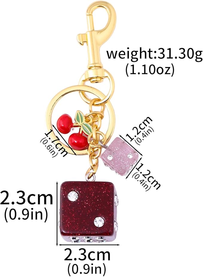 Lucky Dice Cherry Magic 8 Ball Keychain Billiard Ball Star Cherry Bags Charms Cute Y2k Keychain for Women Men