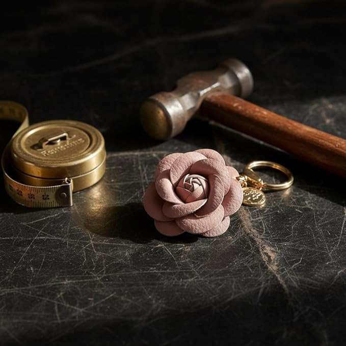Acun Leather Flower Bag Charm Keychain for Women Faux Floral Coin Purse Charms