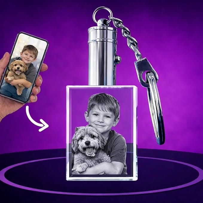 Personalized Crystal Keychain Photo with LED Colorful Light Laser Etched Key Chain