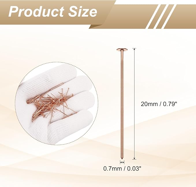 HARFINGTON 100pcs Flat Head Pins 0.79" 20mm Needles Bulk for Earring Pendant Necklace Bracelet Charm Jewelry Making Findings DIY Craft, Rose Gold
