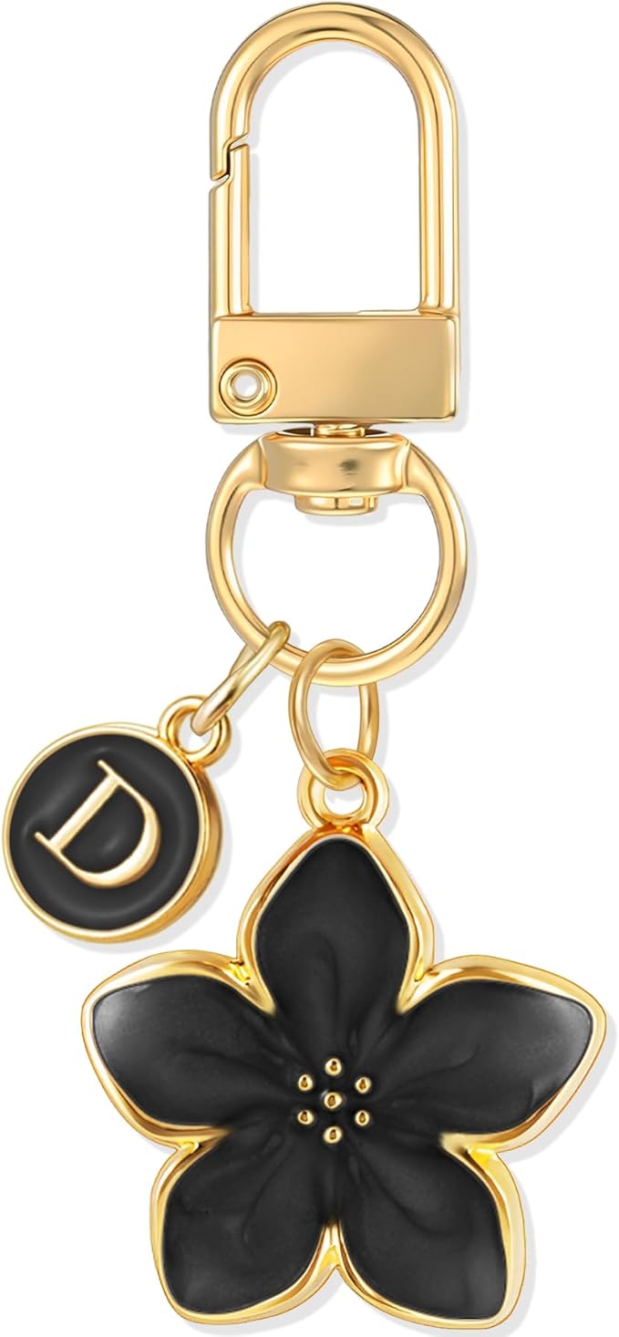 XGALBLA Cute Flower Initial Letter Keychain for Women, Flower Charms, Bag & Purse Charms for Handbags & Backpacks Accessories