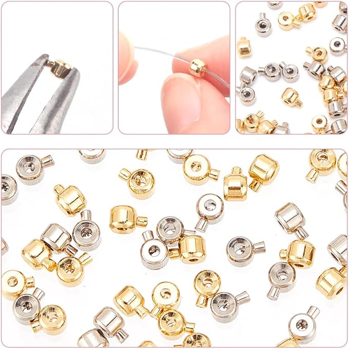 arricraft 60 Pcs Brass Crimp Beads, 2 Colors Loose Rondelle Spacer Beads Metal Irregular Shape Crimp Charms Accessories for Bracelet Necklace Jewelry Making Silver & Golden