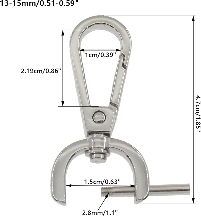 4 PCS Swivel Clasp Hooks,SAFYY Detachable Snap Hook W/Screw Bar Heavy Duty,5/8 Inches D Ring Swivel Lobster Claw Clasp with Screwdriver for Lanyard Bag Leather Craft Purse Hardware DIY Bag-Silver