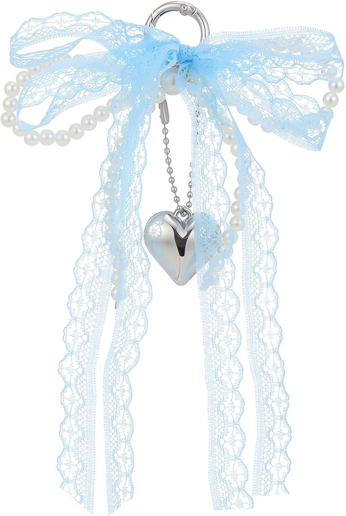 Pearl Bow Keychain Cute Y2k Lace Bowknot Keychain Coquette Aesthetic Accessories Bag Purse Handbag Backpack Charm