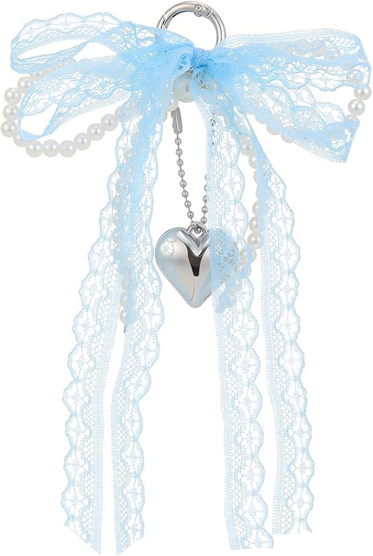 Pearl Bow Keychain Cute Y2k Lace Bowknot Keychain Coquette Aesthetic Accessories Bag Purse Handbag Backpack Charm