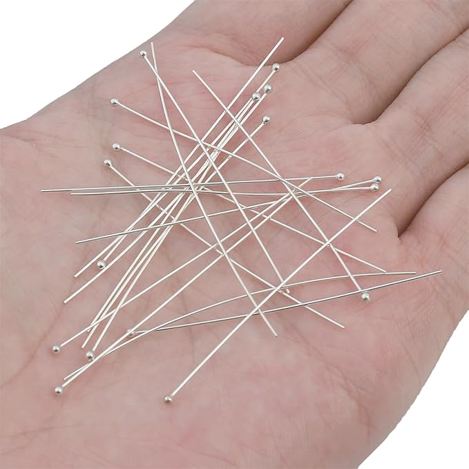 925 Sterling Silver Ball Head Pins 0.5x50mm 20pcs for Jewelry Making Findings