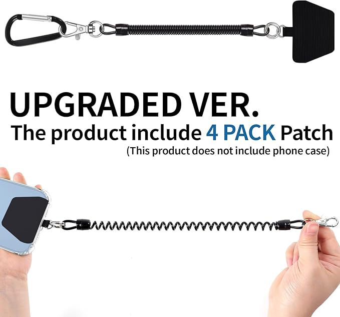 Doormoon Phone Lanyard Tether with 4 Patch, Cell Phone Lanyard with 2* Phone Tether, 4* Patch for Outdoor Hiking Climbing, BlackClear