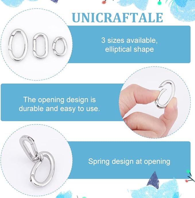 UNICRAFTALE 3pcs 3 Styles Spring Gate Rings Stainless Steel Snap Clasps Oval Clips Snap Hooks Spring Keyring Buckle Clasps for Bag Purse Shoulder Strap Key Chains