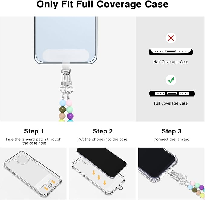 MoKo Universal Phone Lanyard, Pearl Beaded Cell Phone Chain Crossbody Strap Anti-Theft Detachable Women Cellphone Lanyards Around The Neck with Patches for iPhone, Most Smartphones - Mixed Color