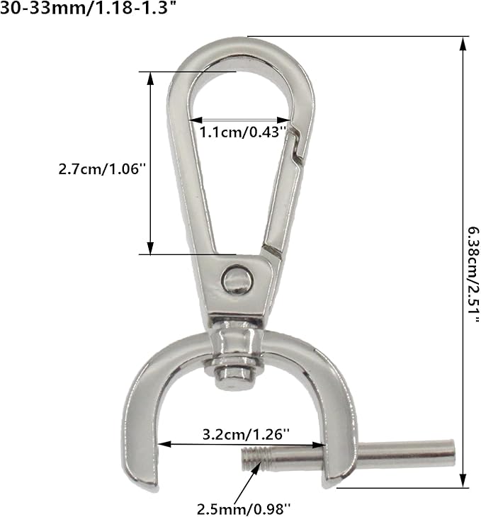 4 PCS Swivel Clasp Hooks,SAFYY Detachable Snap Hook W/Screw Bar Heavy Duty,1.25 Inches D Ring Swivel Lobster Claw Clasp with Screwdriver for Lanyard Bag Leather Craft Purse Hardware DIY Bag-Silver