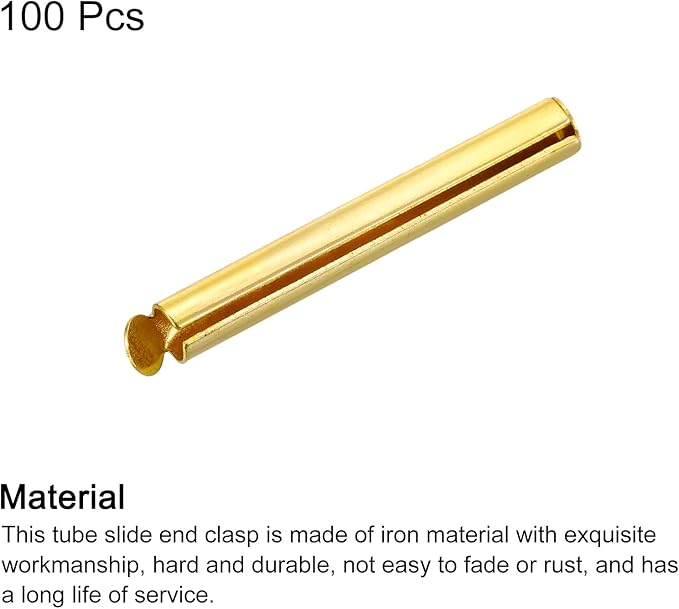 uxcell 100Pcs Slide on End Clasps, 30mm Tube Ball Bead Slider Crimp Ends for Multi-Strand DIY Craft Making, Gold Tone