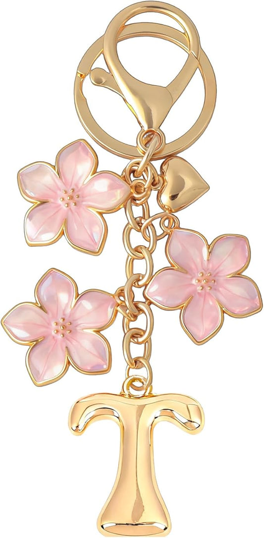 Snycler Bubble Initial Keychain Graceful Flower for bags car remote–A-Z Letter Charms for Women