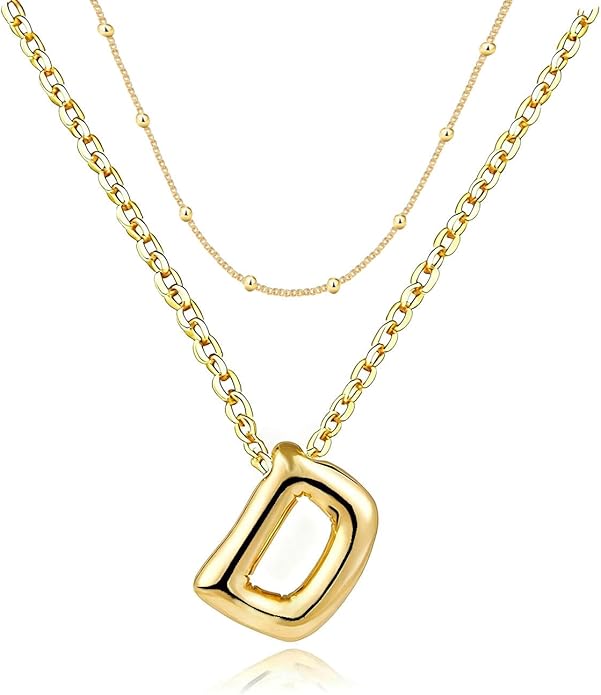 PANSHI Gold Initial Necklaces Gifts for Teen Girls Women Girlfriend Teen Girl Gifts Trendy Stuff Layered Bubble Letter Necklace Gold Jewelry Birthday Gift