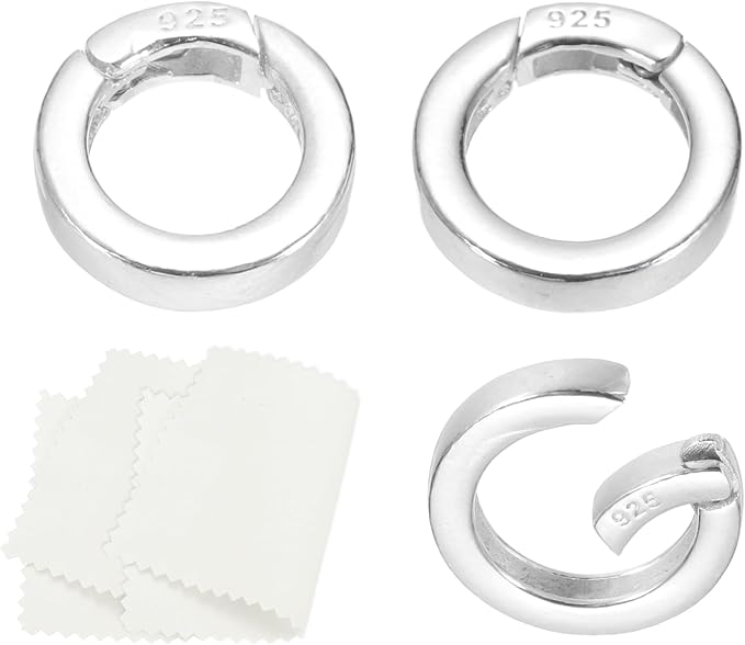 PATIKIL 12/14/16mm 925 Sterling Silver Spring Gate Rings, 3Pcs Plat Round Spring Clasps Necklace Enhancer Shortener Closures Connector for Jewelry Making Necklaces DIY, Silver Tone
