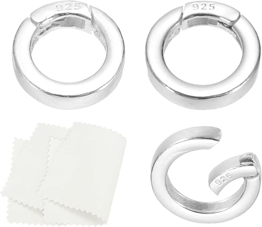 PATIKIL 12/14/16mm 925 Sterling Silver Spring Gate Rings, 3Pcs Plat Round Spring Clasps Necklace Enhancer Shortener Closures Connector for Jewelry Making Necklaces DIY, Silver Tone