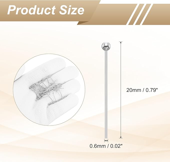 HARFINGTON 100pcs Ball Head Pins 0.79" 20mm Round Head Pins for Earring Pendant Necklace Bracelet Charm Jewelry Making Findings DIY Craft, Silver Tone