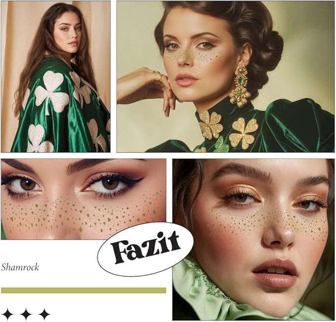 Fazit Makeup Patches - Shamrock Speckles - Glow Up Make-Up Patches - Cute Glitter Makeup Accessories for Women - Cosmetic Glitter for Face