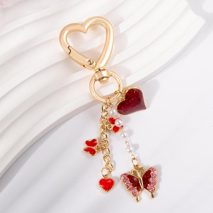 Y2K Keychain Set Heart Butterfly Pearl Flower Bag Charms,Cute Aesthetic Accessories for Women Gifts Keys Bags Purse