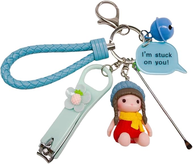 Cute Keychain with Nail Clipper Ear Pick for Women Girls Cute Key Chain Wristlet Cartoon Keychain Lanyard