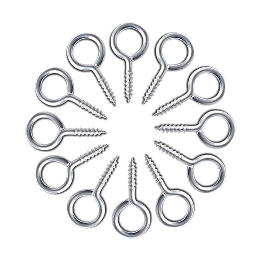 Screw Eye Hooks 20 Pieces White Zinc Plated Metal Cup Hooks Eye Shape Self Tapping Screws Ring