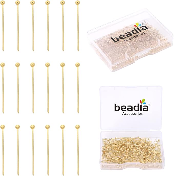 14K Gold Plated Ball Head Pins Non Tarnish 20mm 300pcs for Jewelry Making Findings