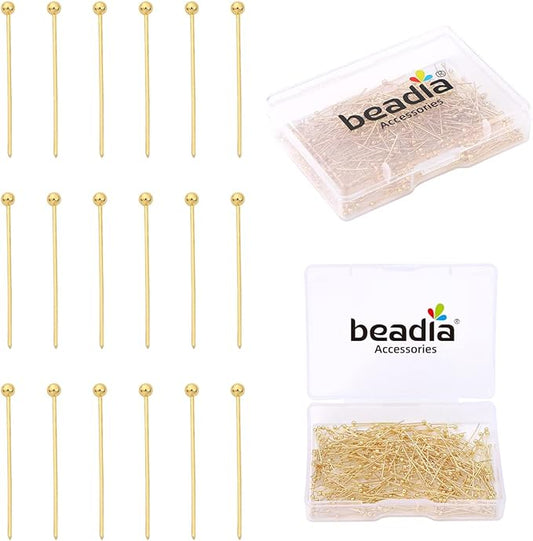 14K Gold Plated Ball Head Pins Non Tarnish 20mm 300pcs for Jewelry Making Findings
