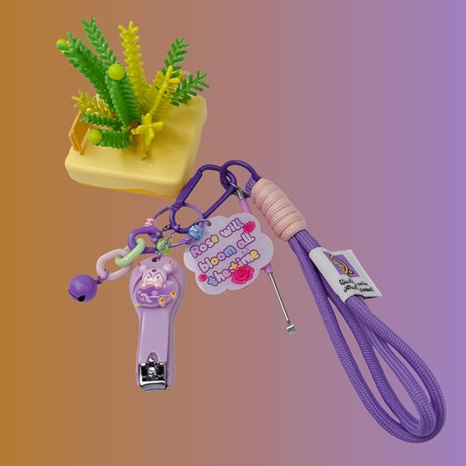 Cute Keychain with Nail Clipper Ear Pick for Women Girls Cute Key Chain Wristlet Cartoon Keychain Lanyard