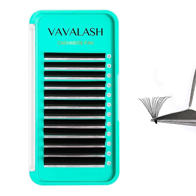 VAVALASH Cashmere Easy Fan Lashes 0.03 0.05 0.07 C/CC/D/DD Volume Lash Extensions 8MM-20MM Matte Black Self Fanning Eyelash Extensiones, Professional Supplies for Lash Artists (D-0.07,10mm)